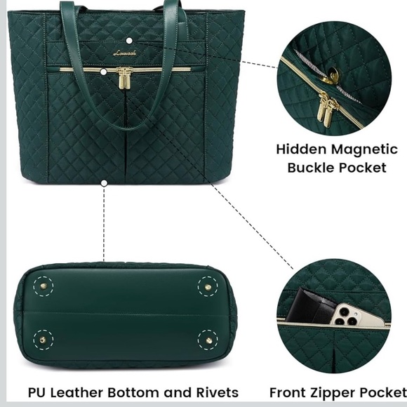 SOLD LOVEVOOK Green Quilted Tote Bag With Wristlet - Picture 4 of 10